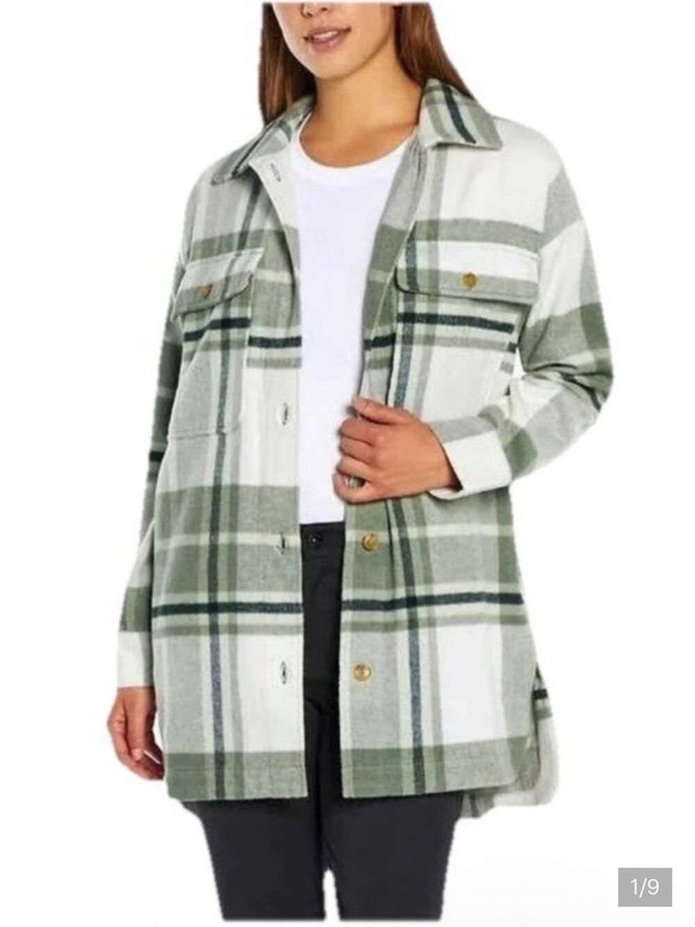 Banana Republic Green Plaid Shacket Oversized Flannel Barn Jacket Field Jacket
